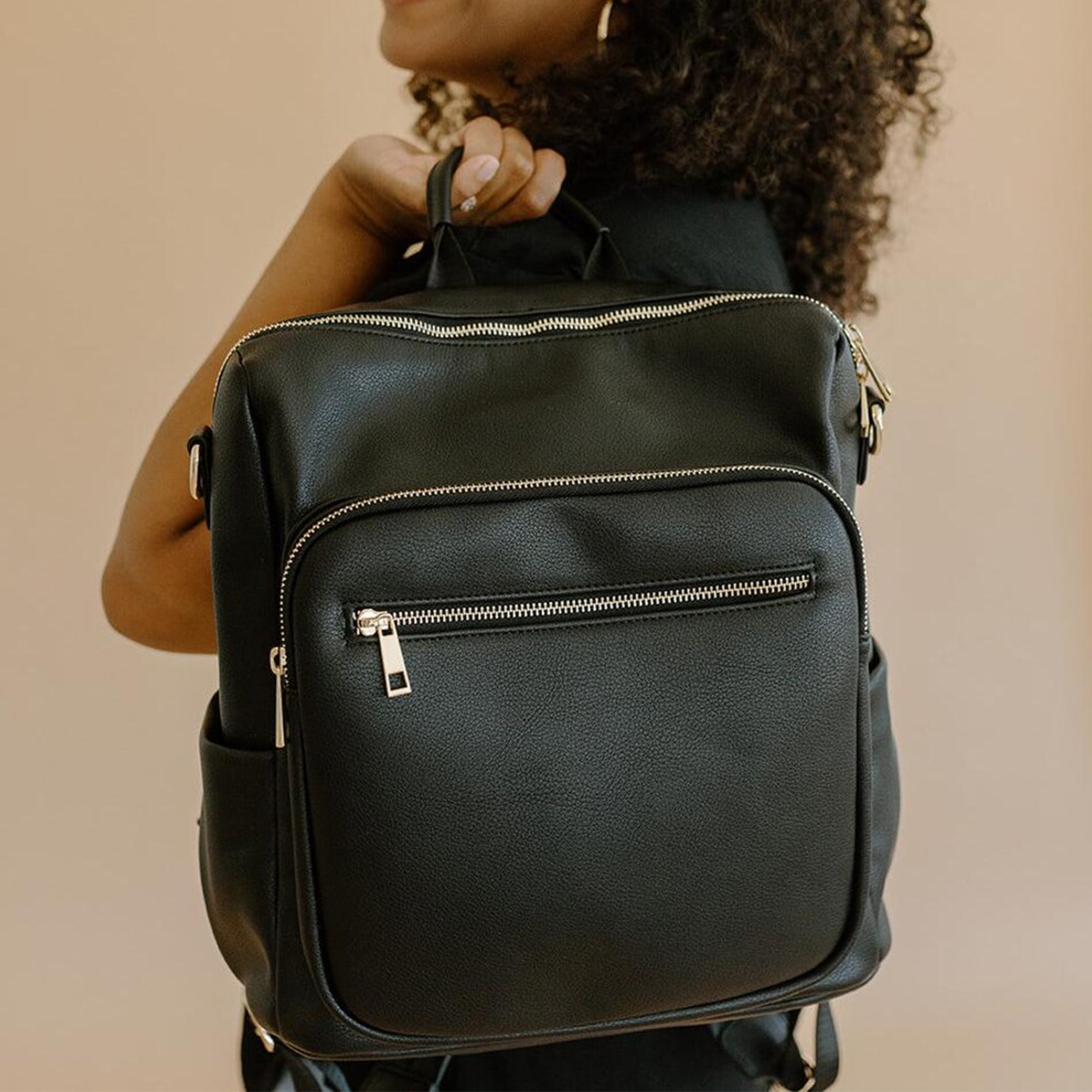 Square Convertible Daypack With Front Zip Slip Pocket, Top Hand Grip Loop And Dual Side Recessed Storage Pockets Backpack
