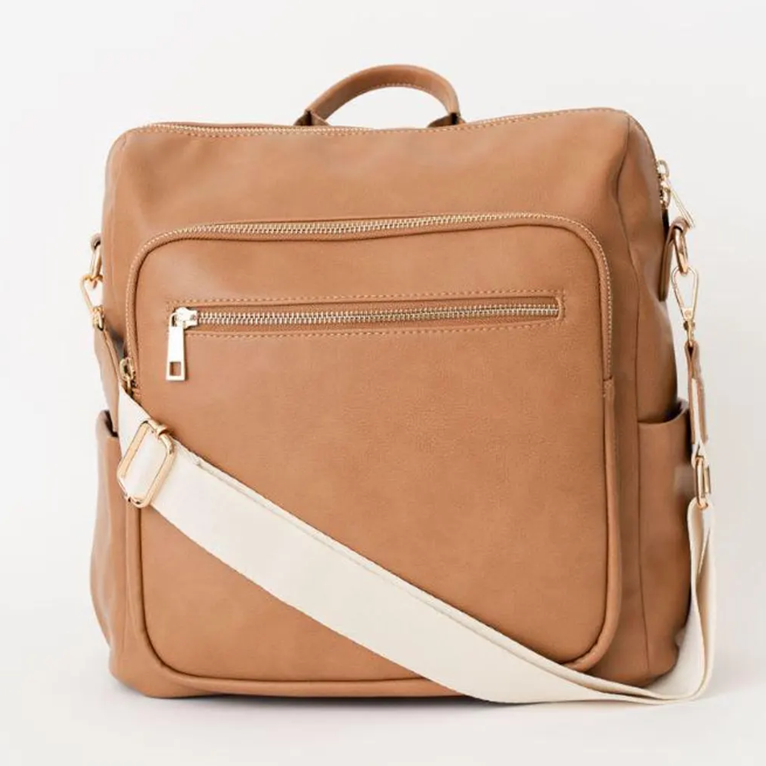 Square Convertible Daypack With Front Zip Slip Pocket, Top Hand Grip Loop And Dual Side Recessed Storage Pockets Backpack